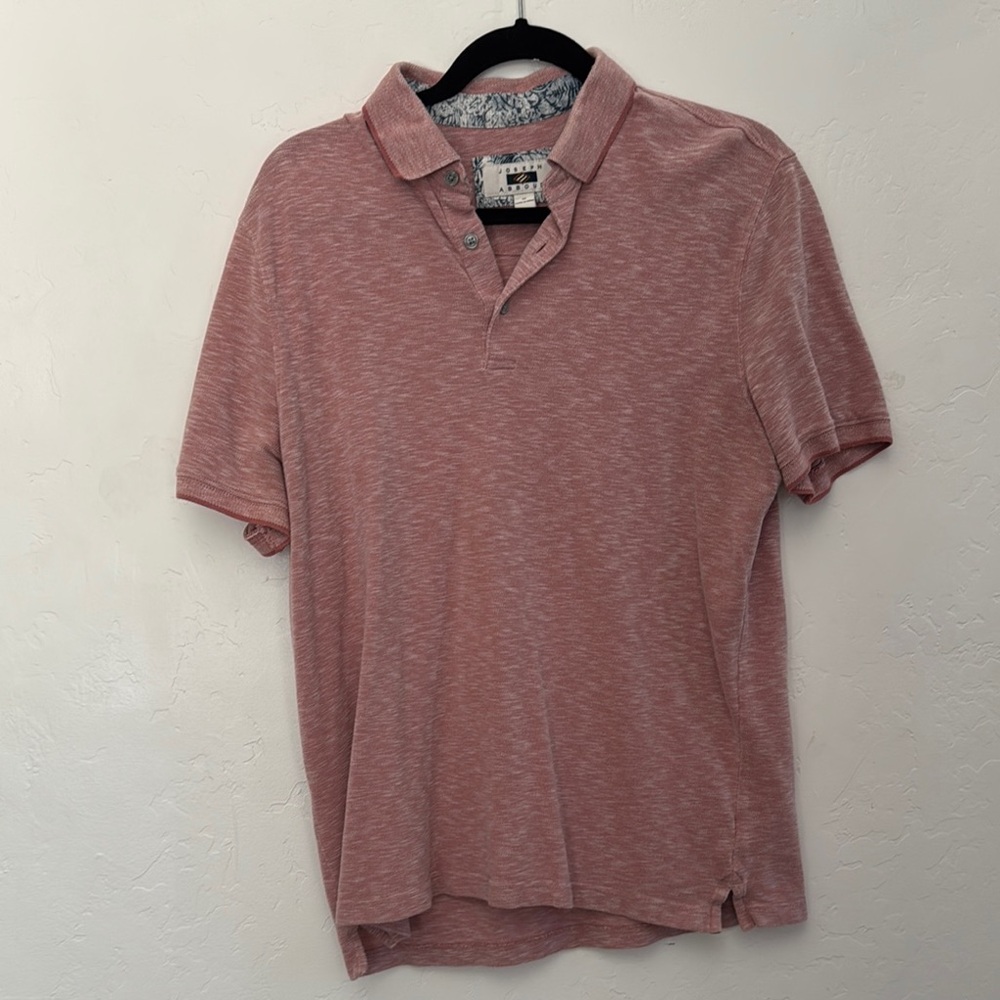Joseph Abboud Men’s Polo Shirt Heathered Red Short Sleeve Textured Cotton Blend